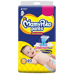 MAMY POKO PANTS | STANDARD BABY DIAPER | UP TO 10 HOURS ABSOBATION* | SMALL SIZE | 40 PCS PACK 