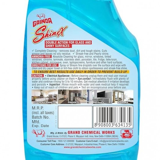 GAINDA SHINEX GLASS CLEANER | REMOVE DUST OR DURT | 2X ACTION HOUSEHOLD & GLASS CLEANER | 500 ML